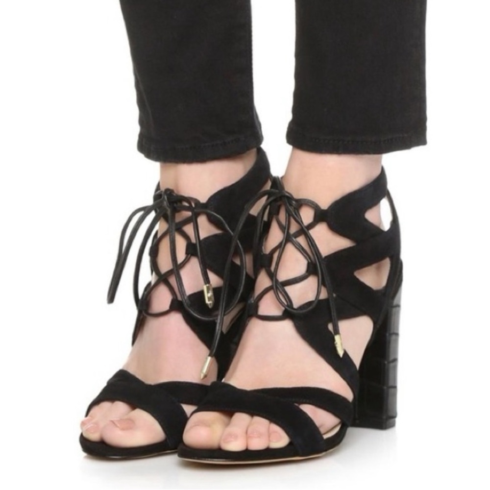 Sam Edelman Yardley Black Block Heel Suede Sandals